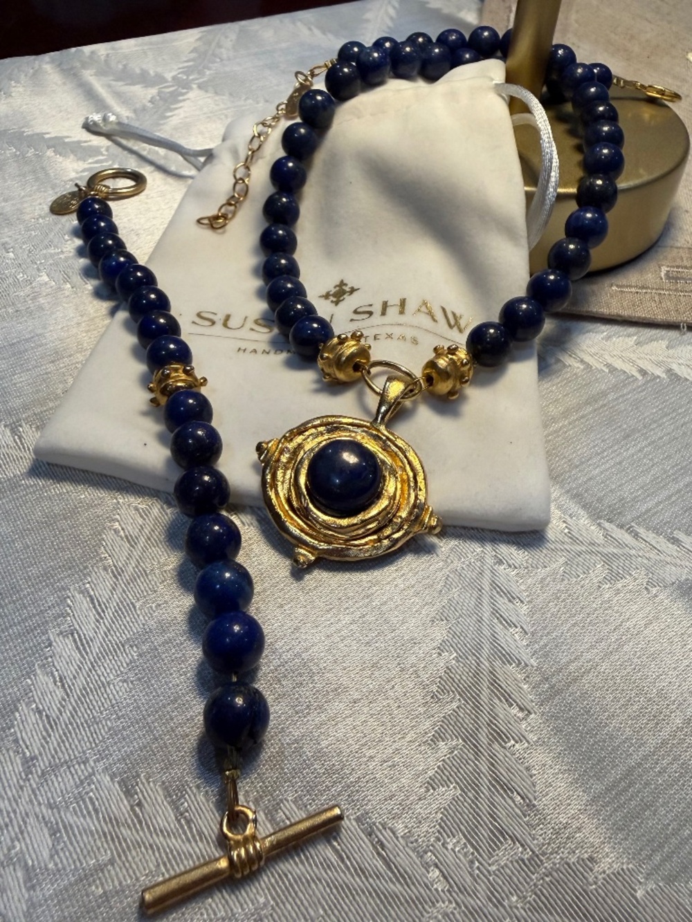 SUSAN SHAW lapis blue & gold necklace and bracelet set